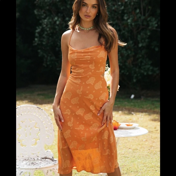 Orange Floral Midi Dress - Picture 4 of 6